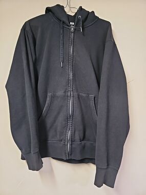 UNIQLO Men’s Full-Zip Hoodie Sweatshirt Black Cotton Blend Size L Regular Fit